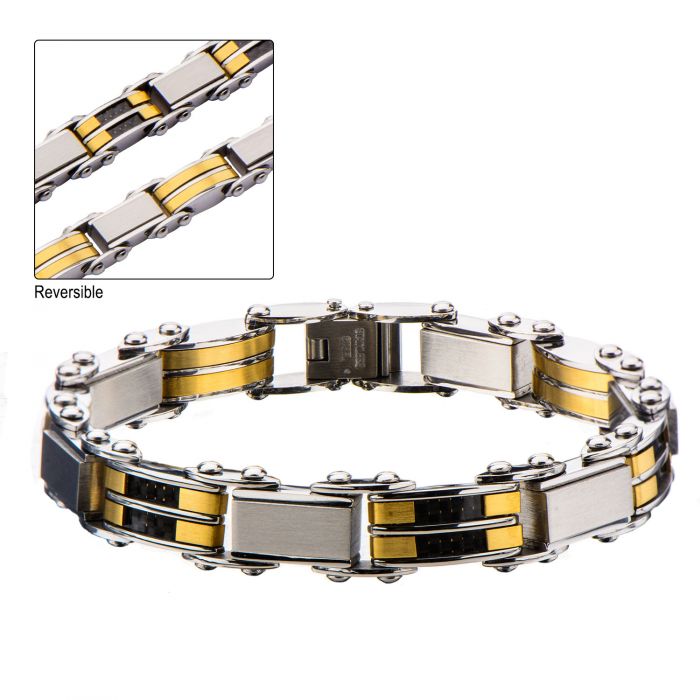 Black & Gold Hematite Beads Bracelet with Hinged Steel Hook