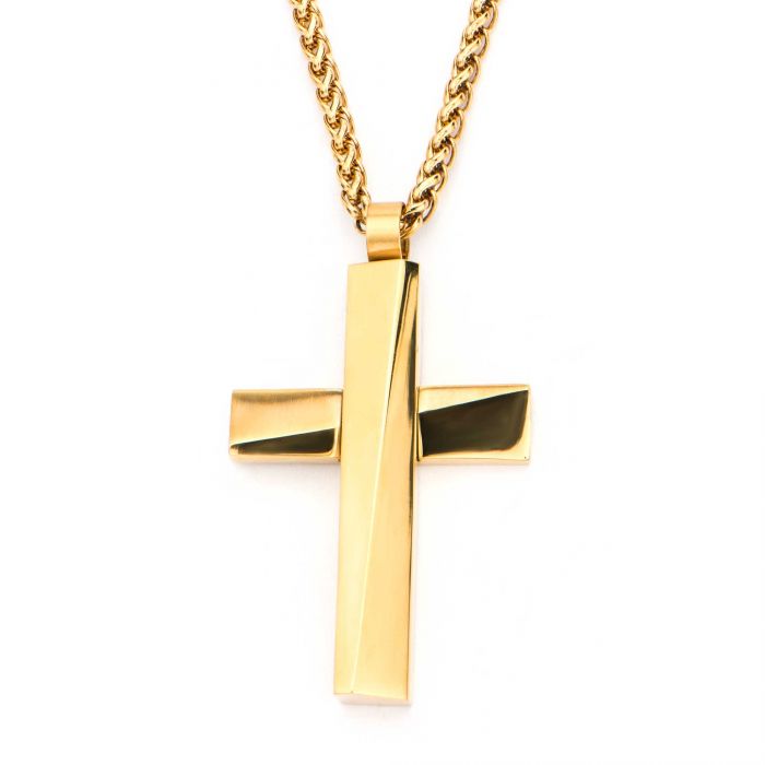 Gold Plated Cross Pendant with Gold Plated Round Wheat Chain - Rogers ...