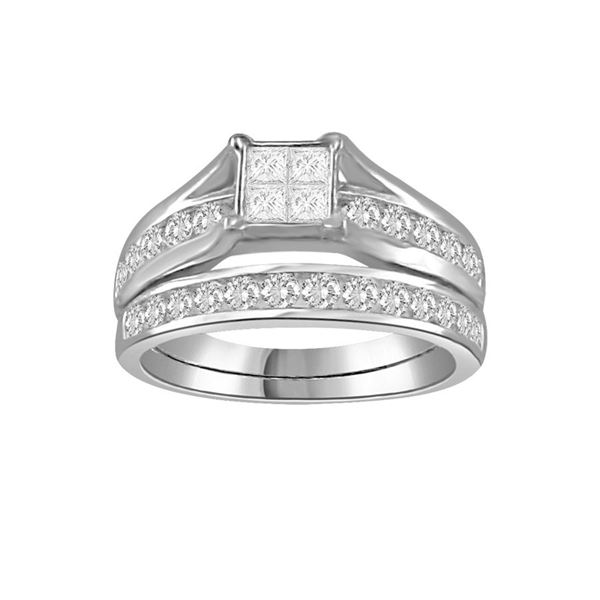 0000495 ladies bridal ring set 12 ct roundprincess diamond 10k white gold