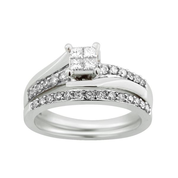 0002213 ladies bridal ring set 12 ct roundprincess diamond 10k white gold