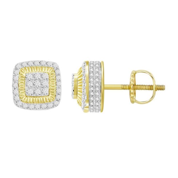 0003337 050ct rd diamonds set in 10kt yellow gold mens earring