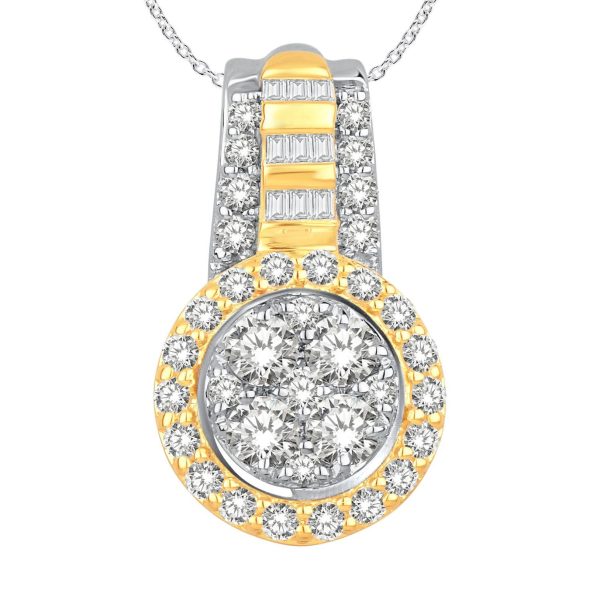 0004009 ladies pendant 34 ct roundbaguette diamond 10k tt yellow white gold