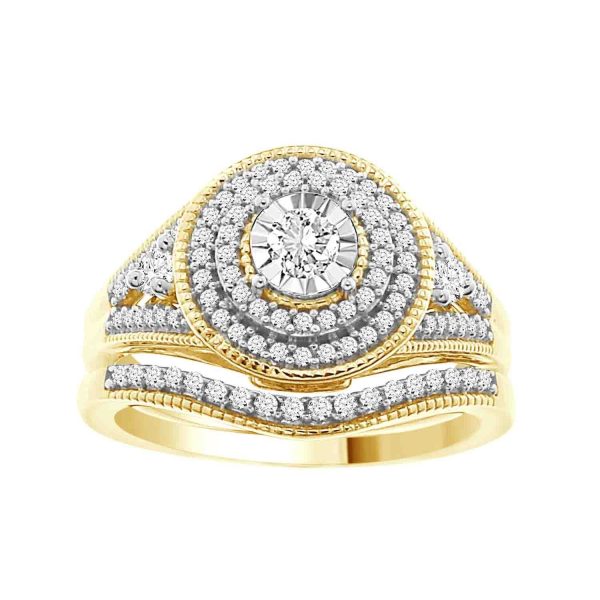 0004348 ladies bridal ring set 12ct round diamond 14k yellow gold