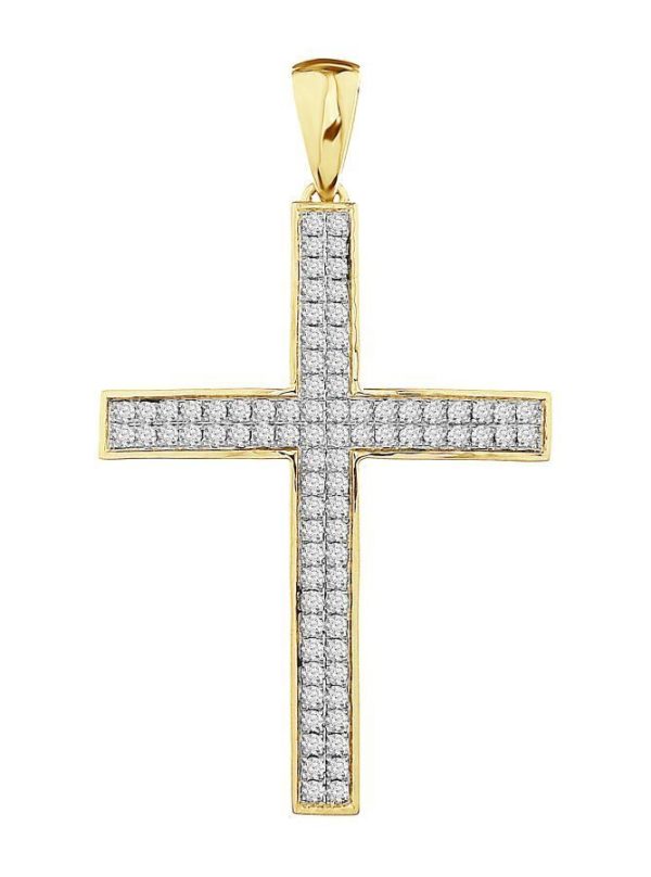 0004671 300ct rd diamonds set in 10kt yellow gold mens cross pendant