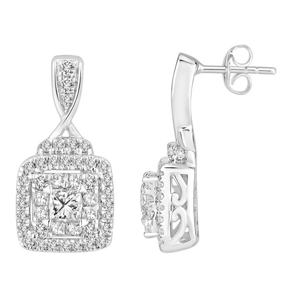 0005972 ladies earrings 1 ct roundprincess diamond 14k white gold
