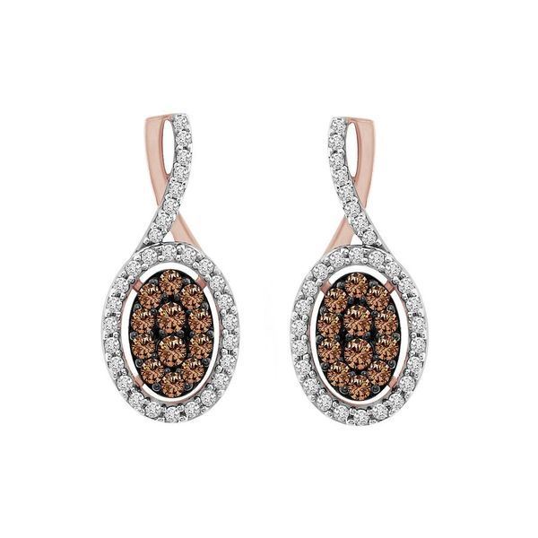 0006349 ladies earrings 34 ct chocolatewhite round diamond 10k rose gold