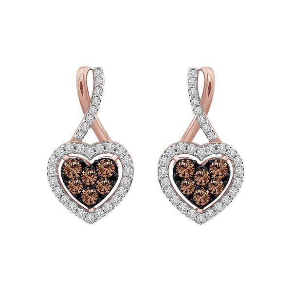 0006350 ladies earrings 34 ct chocolatewhite round diamond 10k rose gold
