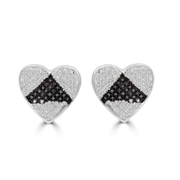 0006401 030ct rdblck diamonds set in silver ladies heart earring