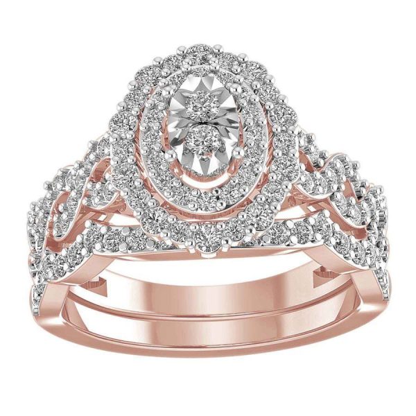 0007538 ladies bridal ring set 1 ct round diamond 14k rose gold