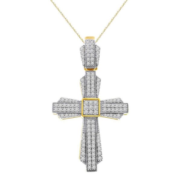 0008706 100ct rd diamonds set in 10kt yellow gold mens cross pendant