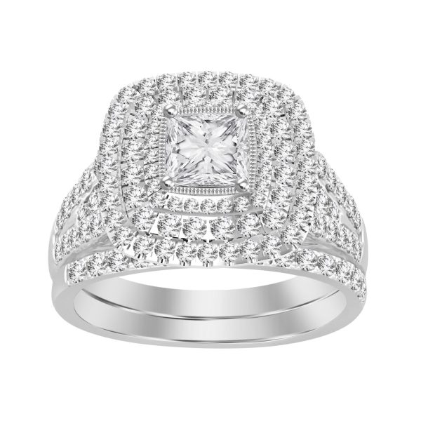 0009340 ladies bridal ring set 2 ct roundprincess diamond 14k white gold