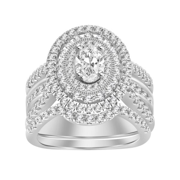 0009341 ladies bridal ring set 2 ct roundoval diamond 14k white gold