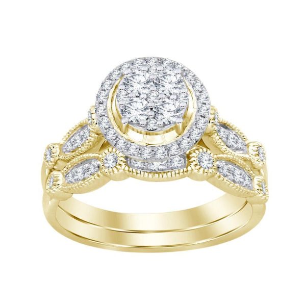 0009640 ladies bridal ring set 12 ct round diamond 14k yellow gold