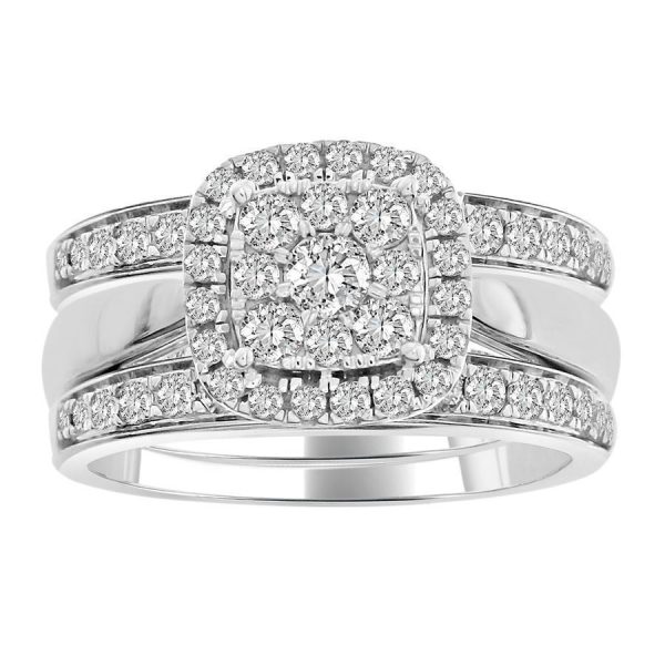 0010689 ladies bridal ring set 1 ct round diamond 14k white gold