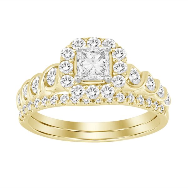 0011900 ladies bridal ring set 1 ct roundprincess diamond 14k yellow gold
