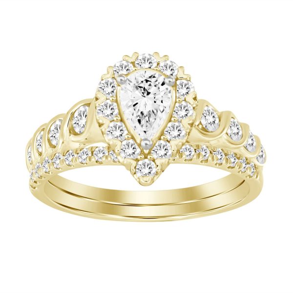 0011912 ladies bridal ring set 1 ct roundpear diamond 14k yellow gold