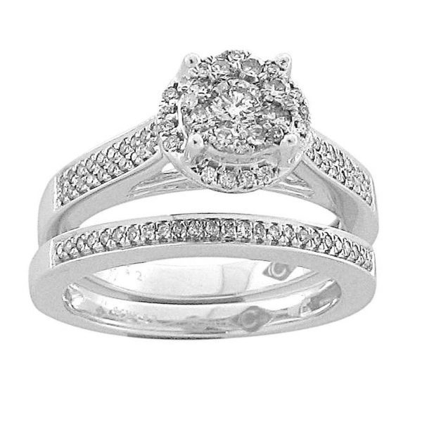 0012218 ladies bridal ring set 58 ct round diamond 14k white gold