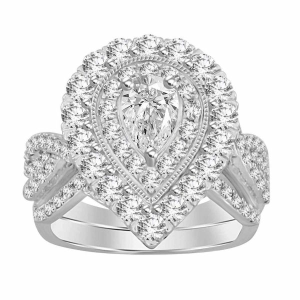 0012506 ladies bridal ring set 2 ct roundpear diamond 14k white gold