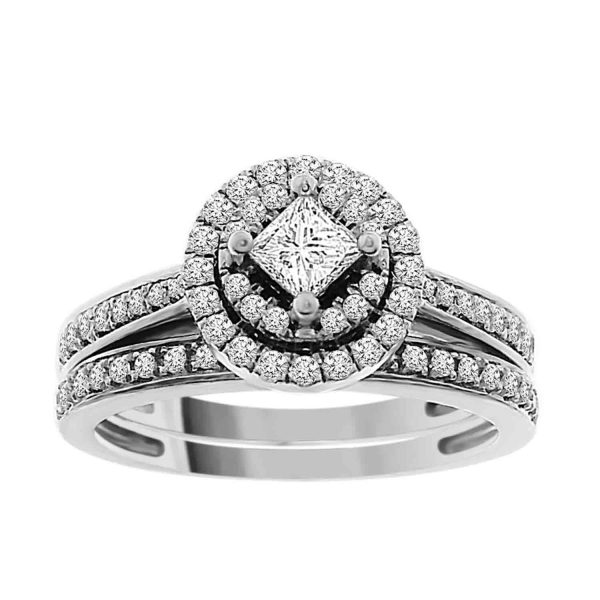 0012612 ladies bridal ring set 58 ct roundprincess diamond 14k white gold