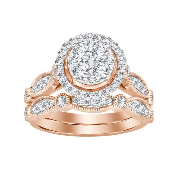 0012868 ladies bridal ring set 1 ct round diamond 14k rose gold