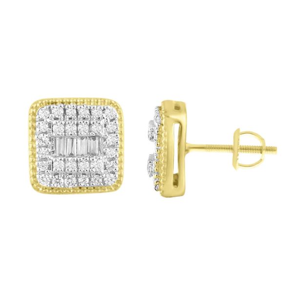 0013037 ladies earring 14 ct roundbaguette diamond 10k yellow gold