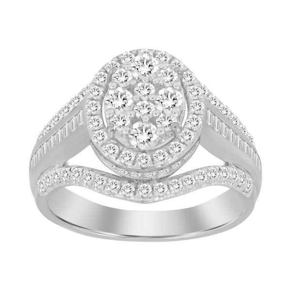 0013409 ladies ring 1 ct roundbaguette diamond 10k white gold