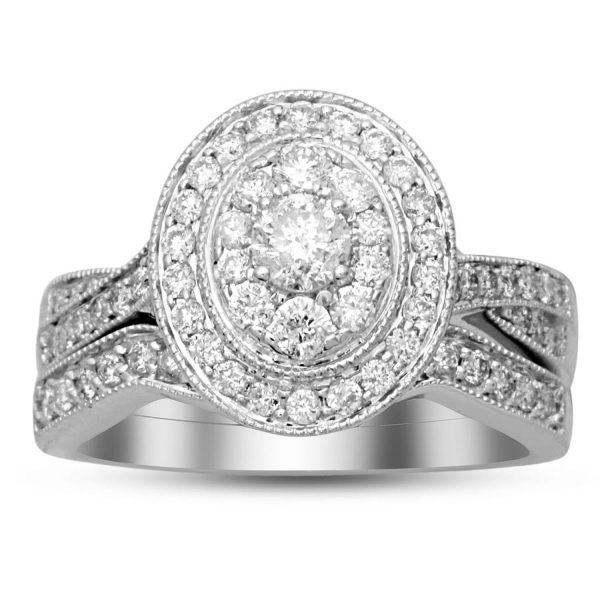 0015802 ladies bridal ring set 1 ct round diamond 14k white gold
