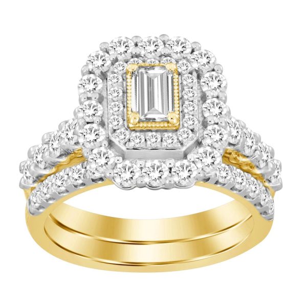 0016584 ladies bridal ring set 2 ct roundemerald diamond 14k yellow gold