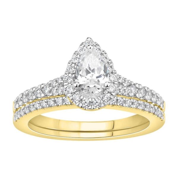 0017763 ladies bridal ring set 1 ct roundpear diamond 14k yellow goldcenter stone 12 si quality