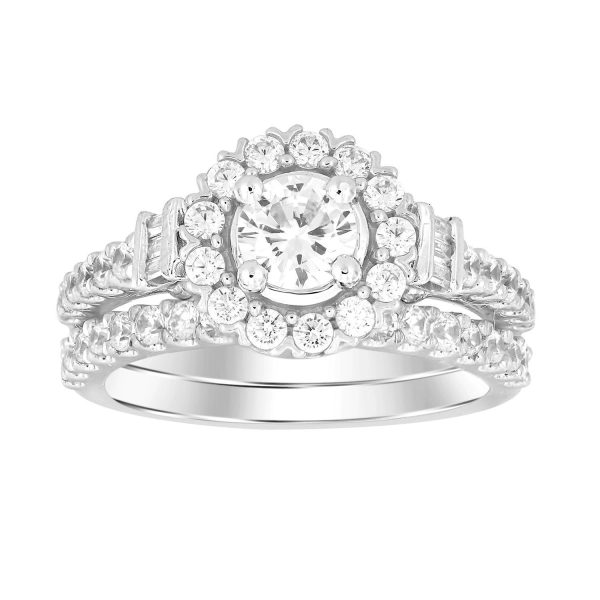 0017810 ladies bridal ring set 1 58 ct roundbaguette diamond 14k white goldcenter stone 12 si quality