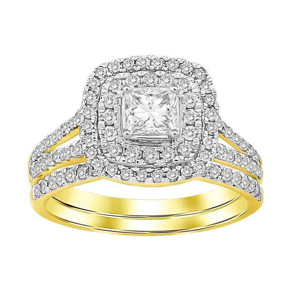 0018226 ladies bridal ring set 1 ct roundprincess diamond 14k yellow gold