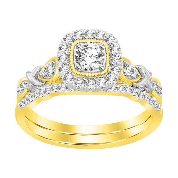 0018424 ladies bridal ring set 12 ct round diamond 14k tt yellow white gold