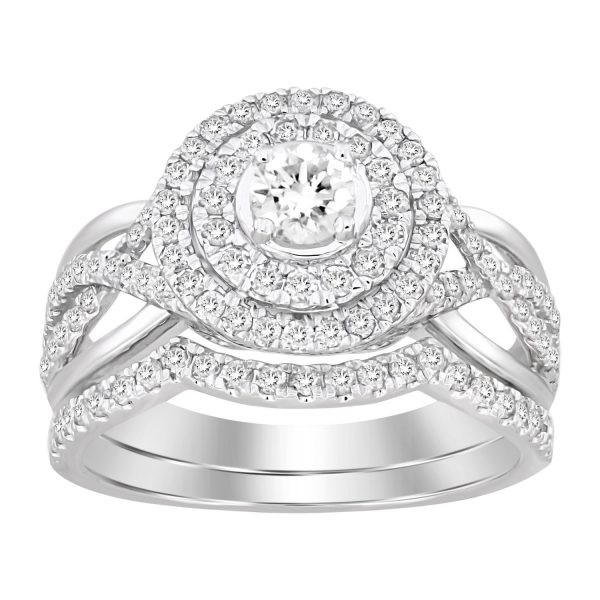 0018493 ladies bridal ring set 1 ct roundprincess diamond 14k white gold
