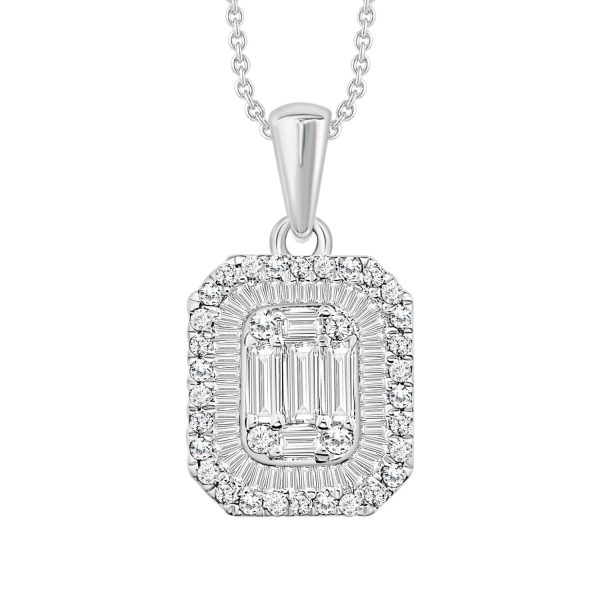 0018824 ladies pendant 12 ct roundbaguette diamond 14k white gold