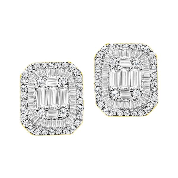 0018827 ladies earrings 78 ct roundbaguette diamond 14k yellow gold