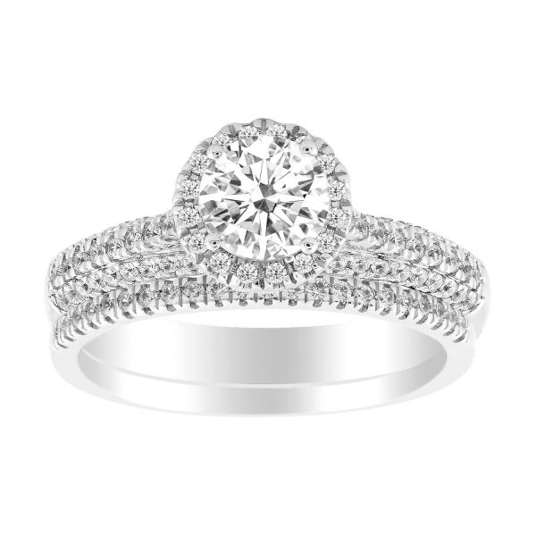 0019156 ladies bridal ring set 1 13 ct round diamond 14k white gold center 34 si quality