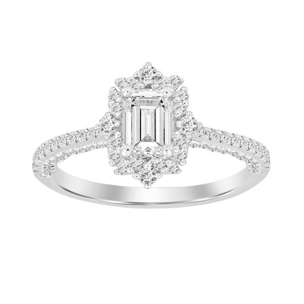 0019176 ladies ring 1 ct roundemerald diamond 14k white gold center 12 si quality