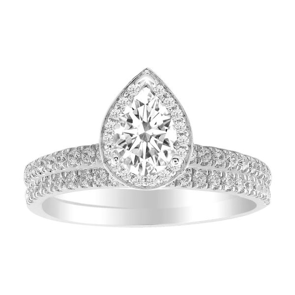 0019193 ladies bridal ring set 1 14 ct roundpear diamond 14k white gold center 34 si quality