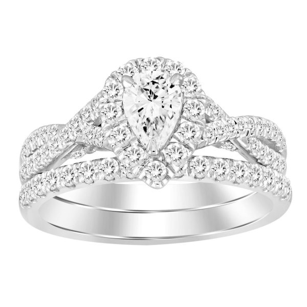 0019199 ladies bridal ring set 1 14 ct roundpear diamond 14k white gold center 12 si quality