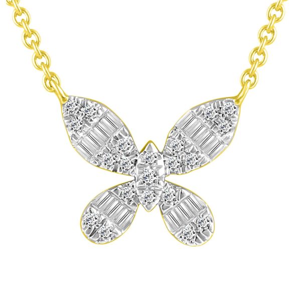 0019322 ladies necklace 16 ct roundbaguette diamond 10k yellow gold