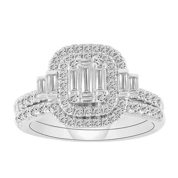 0019771 ladies bridal ring set 1 ct roundbaguette diamond 14k white gold