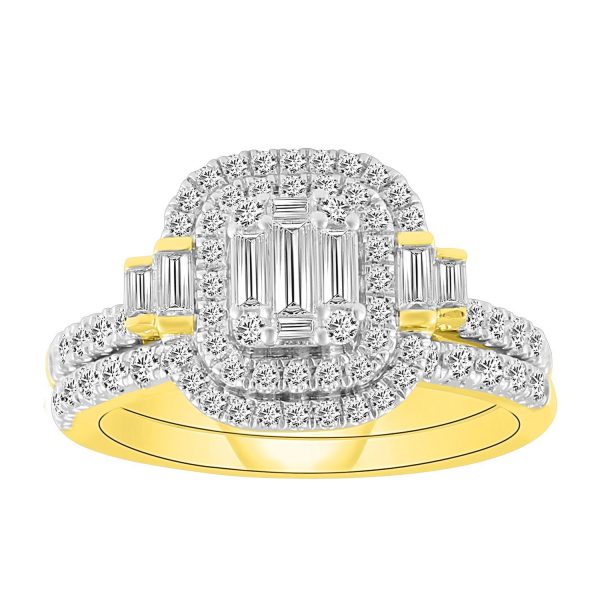 0019772 ladies bridal ring set 1 ct roundbaguette diamond 14k yellow gold