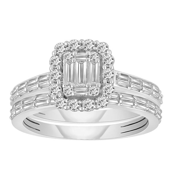 0019897 ladies bridal ring set 1 ct roundbaguette diamond 14k white gold