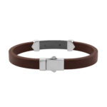 Men�S Sterling Silver White Bracelet With Brown Leather Strap And Central Black Accent � 0.25Ct - Image 2