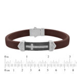 Men�S Sterling Silver White Bracelet With Brown Leather Strap And Central Black Accent � 0.25Ct - Image 3