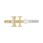Stylish 10K Yellow Gold Ladies Ring Featuring Letter “H”, Luminous Pearl, And Round Diamond Accents. A Delicate 0.10Ct Fine Jewelry Piece. - Image 5