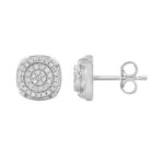 Ladies Sterling Silver 0.25Ct Round Diamond Cluster Stud Earrings Classic Ladies Diamond Jewelry - Image 2
