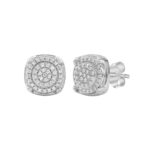 Ladies Sterling Silver 0.25Ct Round Diamond Cluster Stud Earrings Classic Ladies Diamond Jewelry - Image 3