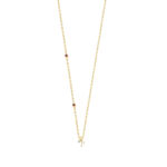 Stylish 10K Yellow Gold Ladies “P” Letter Necklace Featuring Round Ruby Diamonds And Pearl Accents. A Delicate And Personalized Fine Jewelry