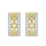 Beautiful 10K Yellow Gold Ladies Hoop Earrings With Sparkling 0.25 Ct Round Diamonds. A Classic And Elegant Fashion Jewelry Design.